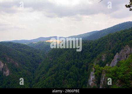 Bewundern Sie die majestätischen Berggipfel und tauchen Sie ein in die ruhige Pracht der unberührten Natur. Von diesem malerischen Aussichtspunkt aus werden Sie Zeuge der Harmoniestreben Stockfoto