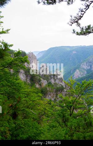 Bewundern Sie die majestätischen Berggipfel und tauchen Sie ein in die ruhige Pracht der unberührten Natur. Von diesem malerischen Aussichtspunkt aus werden Sie Zeuge der Harmoniestreben Stockfoto