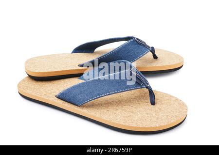 Ein Paar stylische Flip-Flops auf weißem Hintergrund Stockfoto