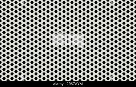 Einfacher 3D-Hintergrund mit schwarzen Sechsecken auf weißem Papier. Stockfoto