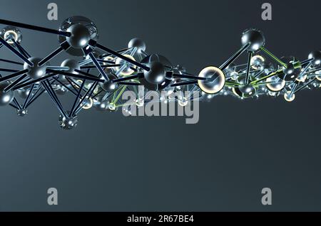 Plexus des Bildmaterials im Hintergrund mit verbundenen Kugeln. Stockfoto