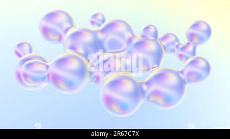 Holographischer abstrakter Hintergrund, 3D-Rendering, traumhafte Beleuchtung, Pastellfarben, bunt blühende isometrische abstrakte KI, Makrodetails, Kaustik Stockfoto