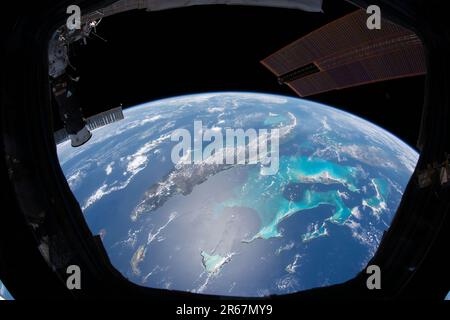 Kuba, Bahamas, Turks- und Caicosinseln, Florida vom ISS aus gesehen Stockfoto