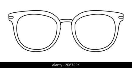 Runde Brille Modeaccessoire Illustration. Sonnenbrille Vorderansicht für Herren, Damen, Unisex-Silhouette, Brille mit flachem Rand Brille mit Linse, Skizzenstil isoliert auf weiß Stock Vektor