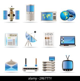 Realistische Kommunikations- und Geschäftssymbole – Symbolsatz für Vektoren Stock Vektor