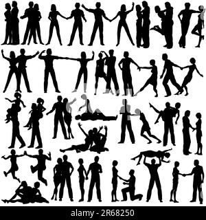 Satz von bearbeitbaren Vector Silhouetten von Mann und Frau Paaren mit jeder Figur als separates Objekt Stock Vektor