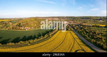 Luftbild Blick nach Bad Suderode Rapsblüte Stockfoto