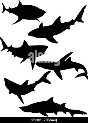 Sharks Silhouette Collection Vector Stock Vektor