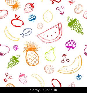 Früchte und Beeren zu skizzieren, nahtlose Hintergrund für Ihr design Stock Vektor