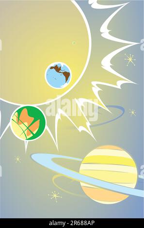 Retro-Styled Bild des Sonnensystems und ein paar Planeten. Stock Vektor