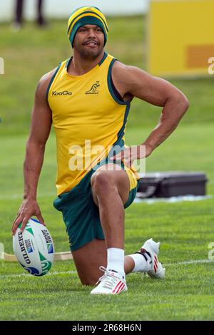 Kurtley Beale bei der ersten Trainingseinheit des australischen Rugby-Weltmeisterschaftsteams, Auckland, Neuseeland, Dienstag, 06. September, 2011. Stockfoto