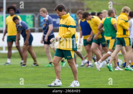 Coache Robbie Deans beim ersten Training des australischen Rugby-Weltmeisterschaftsteams, Auckland, Neuseeland, Dienstag, 06. September, 2011. Stockfoto