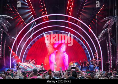 Bolton, Großbritannien. 07. Juni 2023 P!nk oder Pink, echter Name Alecia Beth Moore Hart beginnt ihre „Summer Carnival“ World Tour im University of Bolton Stadium. 2023-06-07. Kredit: Gary Mather/Alamy Live News Stockfoto