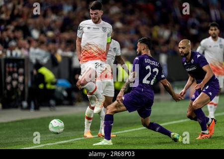 Prag, Tschechische Republik. 07. Juni 2023. Lucas Paqueta (11) von West Ham United während des Finales der UEFA Europa Conference League zwischen Fiorentina gegen West Ham United in der Eden Arena in Prag. Kredit: Gonzales Photo/Alamy Live News Stockfoto