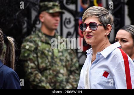 Bogota, Kolumbien. 07. Juni 2023. Kolumbiens First Lady Veronica Alcocer während der Demonstrationen zur Unterstützung der kolumbianischen Sozialreformen in Bogota, Kolumbien, 7. Juni 2023. Foto: Cristian Bayona/Long Visual Press Credit: Long Visual Press/Alamy Live News Stockfoto