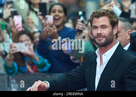 7. Juni 2023, Madrid, Madrid, Spanien: CHRIS HEMSWORTH nimmt an der Premiere „Tyler Rake 2" bei den Callao Cinelights Teil. (Kreditbild: © Jack Abuin/ZUMA Press Wire) NUR REDAKTIONELLE VERWENDUNG! Nicht für den kommerziellen GEBRAUCH! Stockfoto