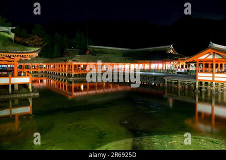 Itsukushima-Schrein in der Nacht Stockfoto