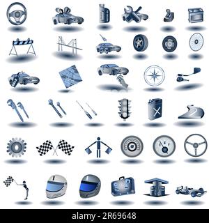Riesige Sammlung verschiedener Transportbilder in blauer Farbe, Vektordarstellung, geeignet für die Bearbeitung. Stock Vektor