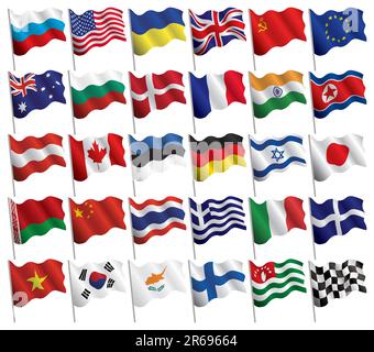 Flaggensatz mit Wellen und Verläufen auf weißem Hintergrund für dein Design. Vektordarstellung. Stock Vektor