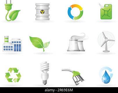 Symbolsatz für Luftverschmutzung und grüne Energie Stock Vektor