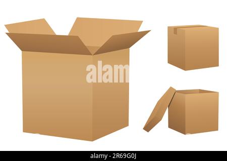 Pappschachteln. Gruppiert für einfache Bearbeitung. Weitere Verpackungsabbildungen finden Sie in meinem Portfolio. Stock Vektor