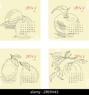 Kalender für 2011 mit Obst. Teil 2 Stock Vektor