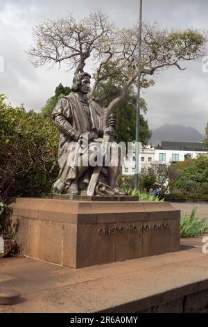 Statue von Christoph Kolumbus, Stadt Funchal, Madeira, Portugal Stockfoto
