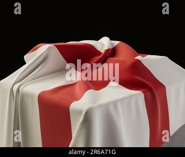 Eine englische Flagge über einem Steinsockel auf einem isolierten dunklen Studiohintergrund - 3D-Rendering Stockfoto