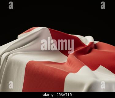 Eine englische Flagge über einem Steinsockel auf einem isolierten dunklen Studiohintergrund - 3D-Rendering Stockfoto