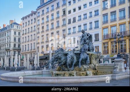 Blick auf den Brunnen Bartholdi in Lyon, Frankreich Stockfoto