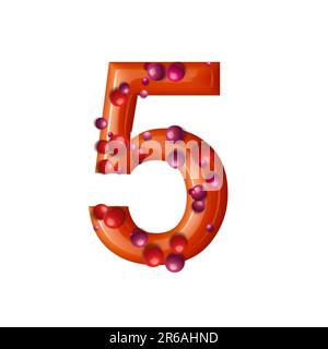 3D Alphabet, Satz orangefarbener Zahlen mit Safttropfen, weißer Hintergrund, 3D-Rendering Stockfoto