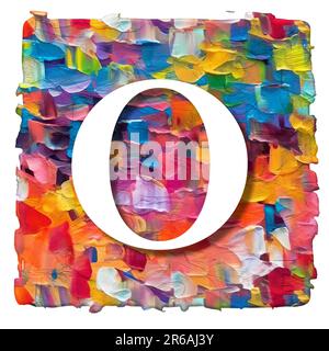 Weißer Buchstabe auf mehrfarbigem Hintergrund aus Acrylfarbe, Pinselstrich, 3D-Rendering Stockfoto