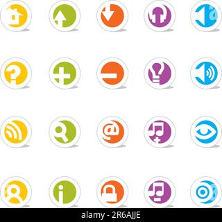 SimpleCons Icon-Serie: Einfache, farbenfrohe runde Symbole mit Schattenwurf. 20 nützliche Website-Symbole mit einem klaren und farbenfrohen Stil. Such nach meinem Zusatz... Stock Vektor