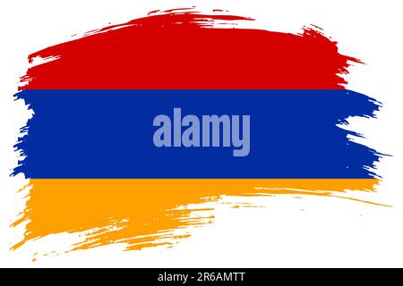 Armenischer Pinselstrich mit Flaggenvektorhintergrund. Handgezeichnetes, von Armeniern gemaltes isoliertes Banner im Grunge-Stil. Stock Vektor