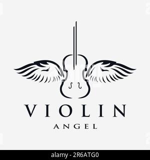 Darstellung eines zweiflügeligen Violinmusikinstruments, das als Musiklogo im Vintage-Design verwendet werden kann Stock Vektor