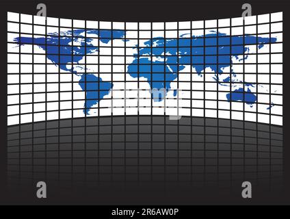 Blaue Weltkarte auf tft und Reflexion Stock Vektor