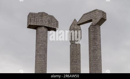 Pjöngjang, Nordkorea (Demokratische Volksrepublik Korea). April 2018. Denkmal der Parteigründung. Stockfoto