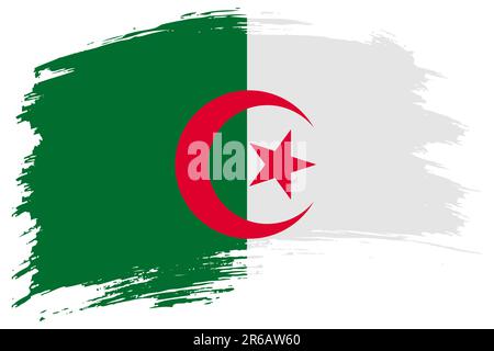 Algerischer Pinselstrich Flaggenvektorhintergrund. Handgezeichnetes algerisches isoliertes Banner im Grunge-Stil. Stock Vektor