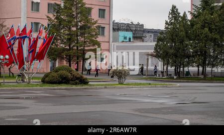 Pjöngjang, Nordkorea (Demokratische Volksrepublik Korea). April 2018. Stadtbild und Gebäude. Stockfoto