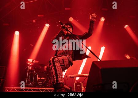 Gary Numan live auf der Rfest Bühne, Rebellion Festival 2022, Blackpool, Samstagabend-Headliner Stockfoto