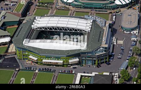 Luftaufnahme von Wimbledon Centre Court, London, Großbritannien Stockfoto