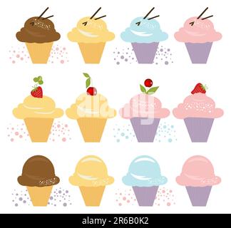 Vector Desserts mit verschiedenen Geschmacksrichtungen, stilvolles Set Stock Vektor