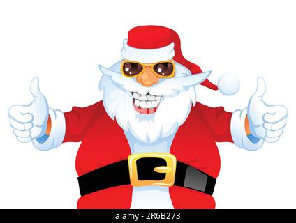Der lächelnde Weihnachtsmann zeigt Daumen hoch, isoliert auf Weiß Stock Vektor