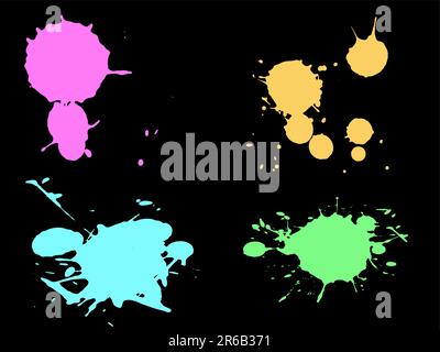 4 farbige Neonspritzer mit niedriger Poly-Anzahl (isolierte Vektoren und auf separaten Ebenen) können auf andere Illustrationen oder Bilder überlagert werden. Stock Vektor