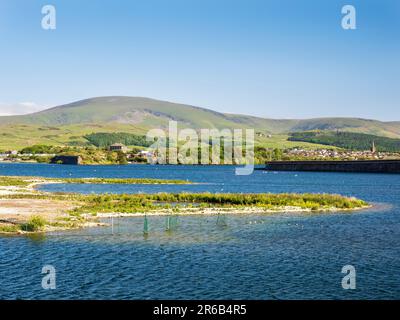 Hodbarrow Naturschutzgebiet in millom mit Black Coombe im Hintergrund, Cumbria, Großbritannien. Stockfoto