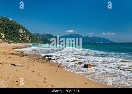 Glyfada Beach, in der Nähe des Dorfes Pelekas, Insel Korfu, Griechenland Stockfoto