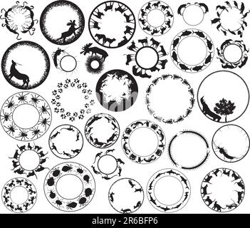 Eine Vielzahl von kreisförmigen Vektorelementen von Tieren Stock Vektor