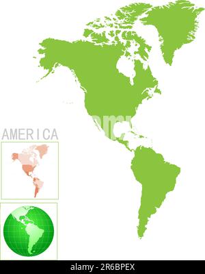 karte und Symbol amerikas auf weißem Hintergrund Stock Vektor