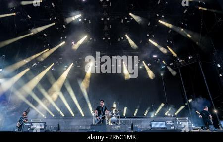 Solvesborg, Schweden, 8. Juni, 2023. Tag 2 Gojira (FR) tritt auf dem Sweden Rock Festival auf. Kredit: Peo Mšller/Alamy Live News Stockfoto