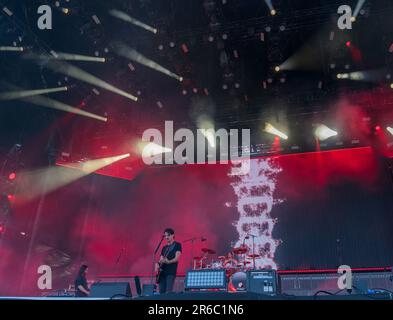 Solvesborg, Schweden, 8. Juni, 2023. Tag 2 Gojira (FR) tritt auf dem Sweden Rock Festival auf. Kredit: Peo Mšller/Alamy Live News Stockfoto